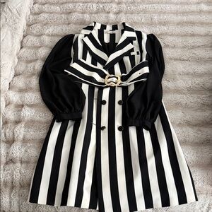 Vittoria Black and White Striped Dress with Gold Buckle